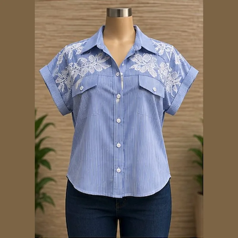 Blusa de rayas bordada