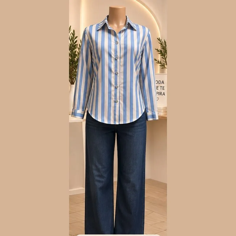 Camisa de rayas azul y blanco