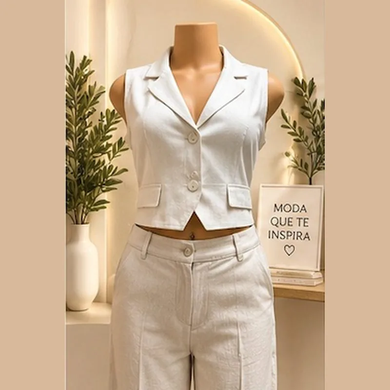 Chaleco crop beige