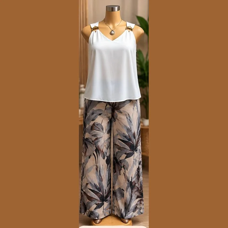 Conjunto blusa celeste y pantalón estampado