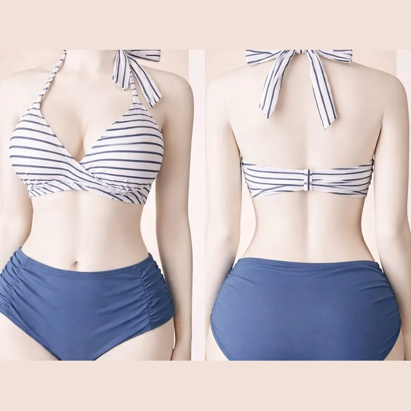 Bikini de rayas tiro alto
